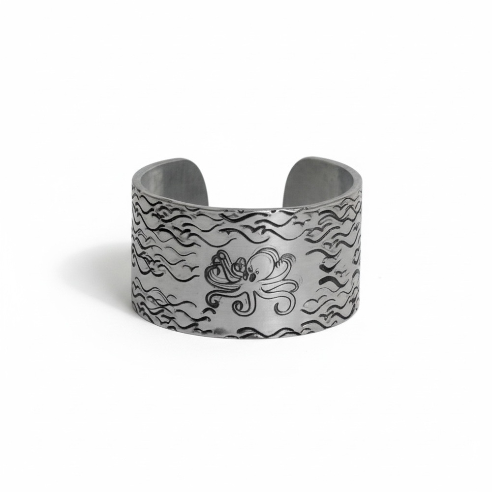 Handmade Octopus design silver aluminum hypoallergenic adjustable cuff ring - Picture 9 of 9